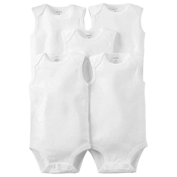 Carter's Unisex Baby 5-Pack Sleeveless Bodysuits White 3 Month - Picture 1 of 2